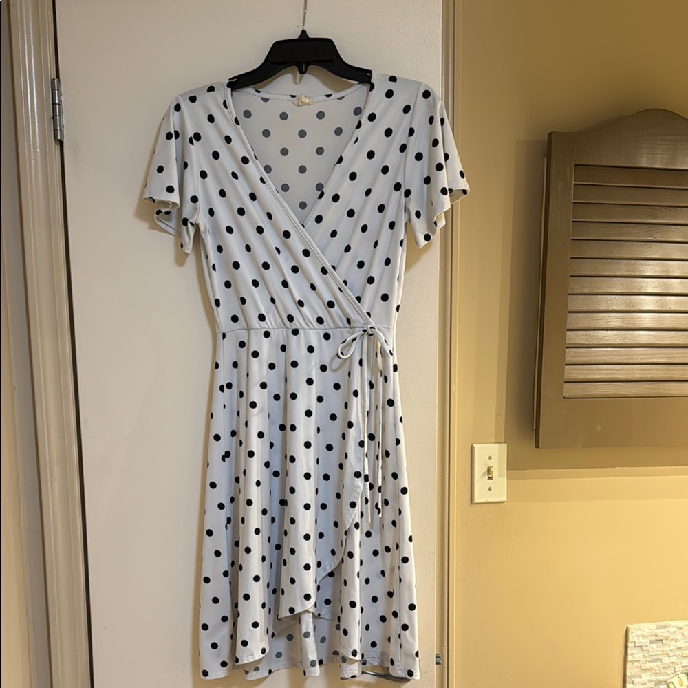 Polka Dot Wrap Dress - White and Black
